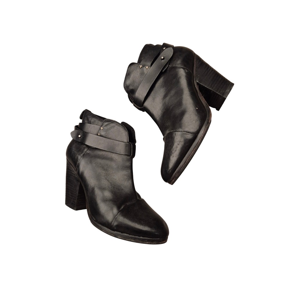 Rag & Bone Leather Ankle Boots Pointed Toe Stacked Block Heel Bootie 38 / 8 US